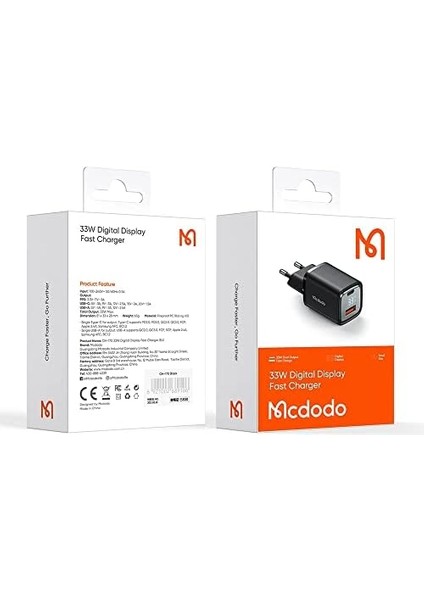 CH-1701 Dijital Ekran USB Typec Girişli Hızlı Şarj Adaptörü, 33W