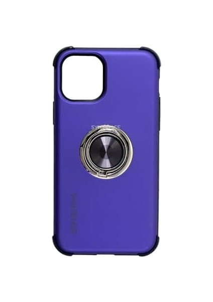 Apple iPhone Kılıf Apple iPhone 12 ve 12 Pro ile Uyumlu Telefon Kılıfı Halka Tutucu Telefon Satandı Mor