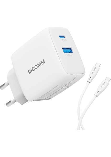 65W Gan Usb-C + Usb-A Şarj Aleti Apple & Samsung & Macbook, Notebook, Iphone, iPad Hızlı Şarj Cihazı + 2mt 100W Type-C Kablo