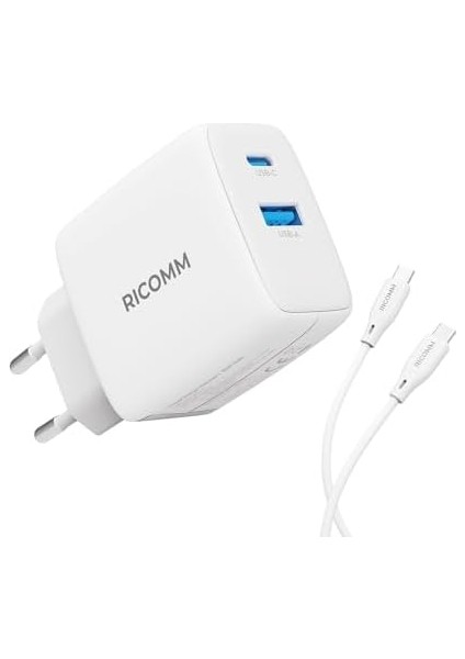65W Gan Usb-C + Usb-A Şarj Aleti Apple & Samsung & Macbook, Notebook, Iphone, iPad Hızlı Şarj Cihazı + 2mt 100W Type-C Kablo