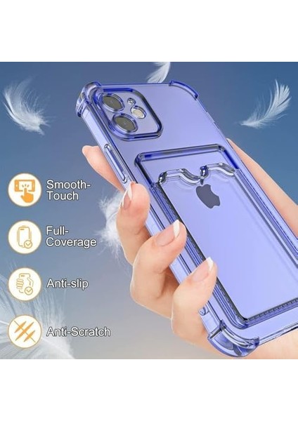 Apple iPhone 12 Uyumlu Kamera Korumalı Kartlıklı Lüx Yumuşak Silikon Kılıf (Şeffaf, Apple iPhone 12)