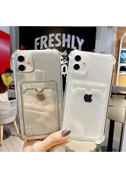 Apple iPhone 12 Uyumlu Kamera Korumalı Kartlıklı Lüx Yumuşak Silikon Kılıf (Şeffaf, Apple iPhone 12)
