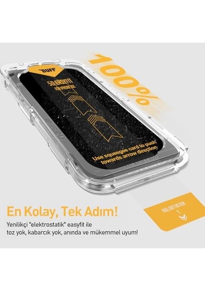 Apple iPhone 16 Serisi ile Uyumlu 5d Privacy Easyfit 2 Adet Kolay Uygulama Aparatlı Ekran Koruyucu Temperli Cam Hayalet Ekran (Apple iPhone 16E)