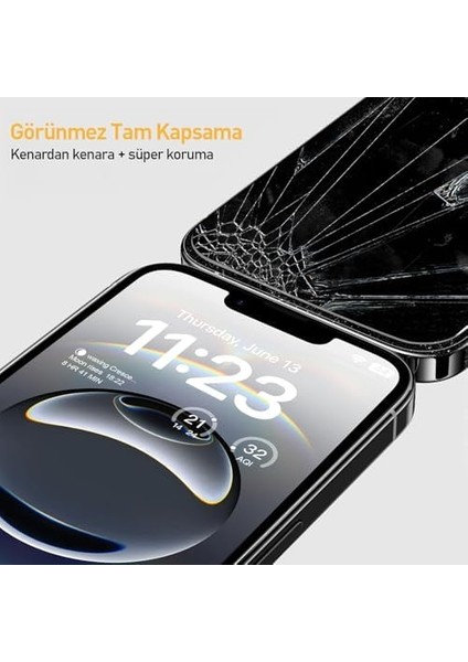 Apple iPhone 16 Serisi ile Uyumlu 5d Privacy Easyfit 2 Adet Kolay Uygulama Aparatlı Ekran Koruyucu Temperli Cam Hayalet Ekran (Apple iPhone 16E)