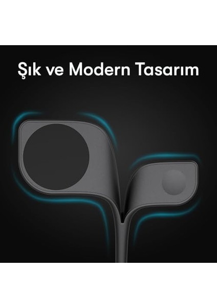1 Arada 15W Kablosuz Hızlı Şarj Standı Gece Aydınlatmalı Apple iPhone ile Uyumlu-Watch ile Uyumlu-Airpods ile Uyumlu (Siyah Hızlı Şarj)