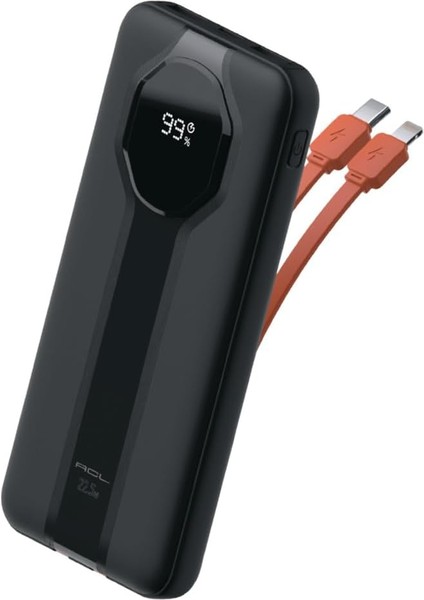 10000 Mah 22.5W Hızlı Şarj Özellikli Powerbank Taşınabilir Şarj Cihazı, Usb-C ve Lightning Dahili Kablo (Siyah)