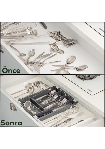 Çok Fonksiyonlu Çift Açılır Kaşıklık Çekmece Içi Ayarlanabilir Pratik 5 Bölmeli Organizer