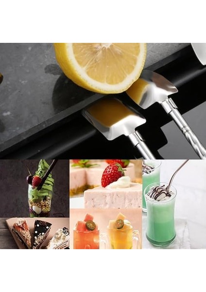 7'li Paslanmaz Çelik Kaşıklı Metal Pipet Seti 6 Adet Pipet ve Pipet Temizleme Fırçası Cam Pipet