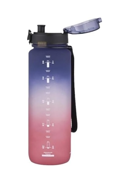 1000ML Büyük Boy Soft Touch Çift Renk Motivasyon Tritan Su Matarası (Lacivert-Kırmızı)
