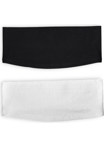 2li Bandana Siyah Beyaz Geçme Dikişsiz Tesettür Bone - Sportif Spor Saç Bandı