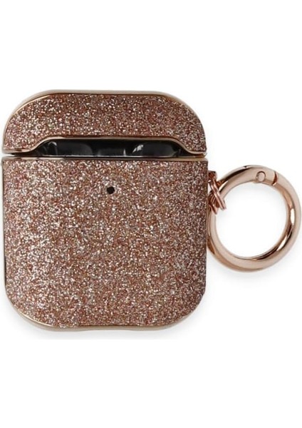 Airpods 1/2 Nesil ile Uyumlu Parıltılı Simli Lüks Kılıf - Zarif ve Işıltılı Tasarım, Anahtarlık Halkalı (Bronze)