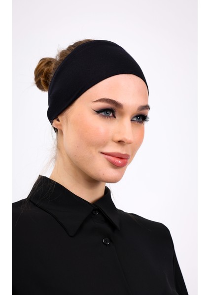 Bandana Siyah Geçme Dikişsiz Tesettür Bone - Spor Saç Bandı