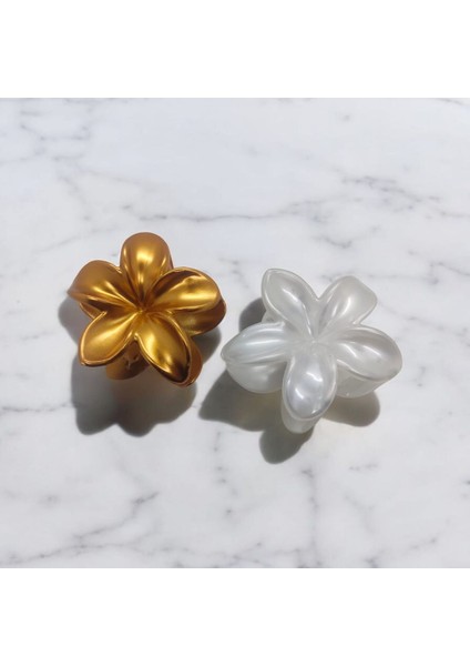 Kadınlar Için Büyük Boy Lotus 2'li Beyaz,gold Renk Toka Seti