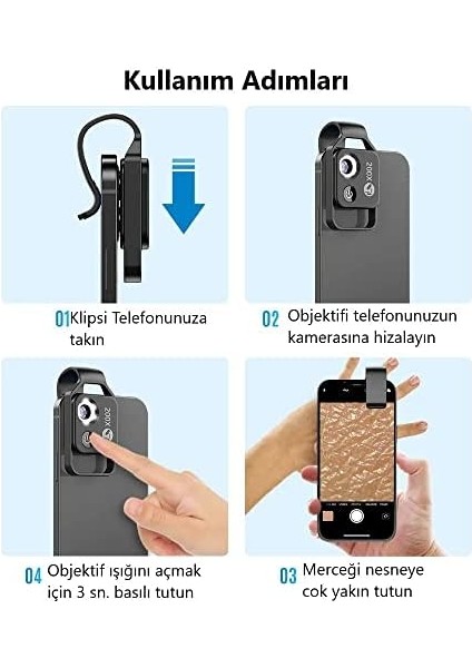 Için Mikroskop 200X Üniversal Klipsli Cep Mikroskobu Hd Optik Lens ve iPhone Android Telefon Için Büyüteçli Dijital Mikroskop Yetişkinler ve Çocuklar Için LED Aydınlatmalı Cpl Lens