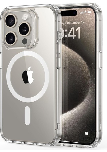 Apple iPhone 15 Pro Magsafe ile Uyumlu Şeffaf Kılıf Silikon Darbe Emici Tam Koruma Kapak Air Apple iPhone 15 Pro Manyetik Şarj Kılıfı
