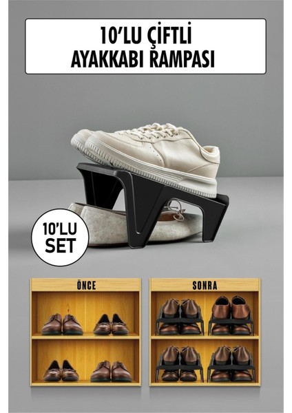 Bemy Çarşı 10 Lu Set Çiftli Ayakkabı Rampası & Ayakkabılık Düzenleyici & Organizer