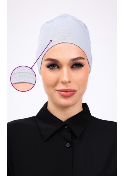 Kaymayan Açık Gri Bone Silikonlu Kaymaz Dikişsiz Kadın Tesettür Bağlamalı