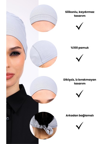 Kaymayan Açık Gri Bone Silikonlu Kaymaz Dikişsiz Kadın Tesettür Bağlamalı modelleri