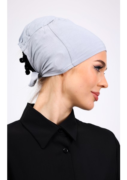 Kaymayan Açık Gri Bone Silikonlu Kaymaz Dikişsiz Kadın Tesettür Bağlamalı indirimleri