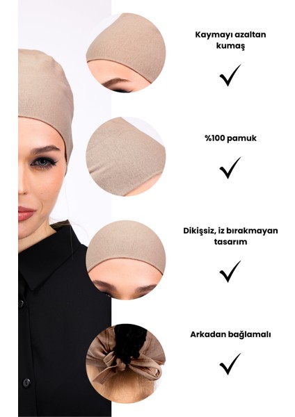 Dikişsiz Vizon Penye Bone Kadın Tesettür Bağlamalı