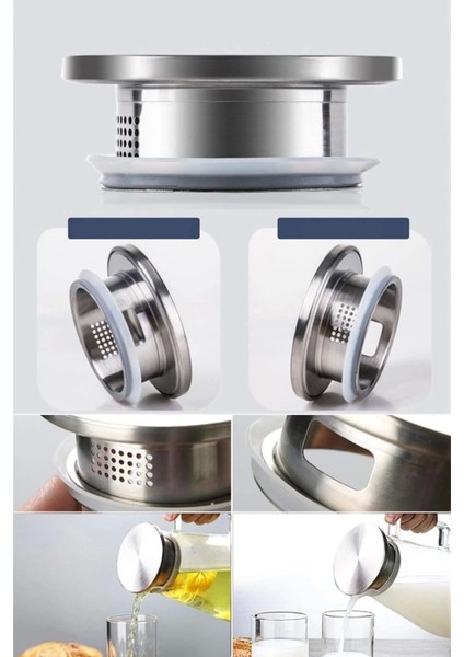 2'li Retro Cam Sürahi Kulplu Çelik Kapaklı Soğuk Sıcak Kokteyl Meşrubat Cam Sürahisi 1500 ml Seti modelleri