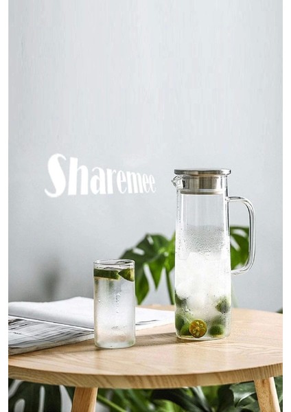 2'li Retro Cam Sürahi Kulplu Çelik Kapaklı Soğuk Sıcak Kokteyl Meşrubat Cam Sürahisi 1500 ml Seti fırsatları