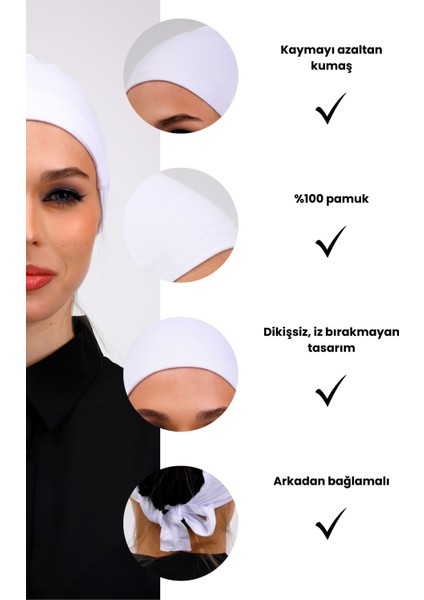 Dikişsiz Beyaz Penye Bone Kadın Tesettür Bağlamalı