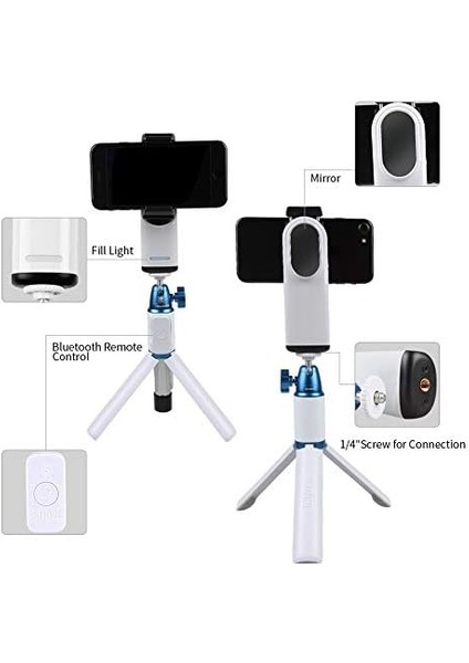 VK-2W Mobil Gimbal + Çok Fonksiyonlu Masa Üstü Tripod Seti (Beyaz)