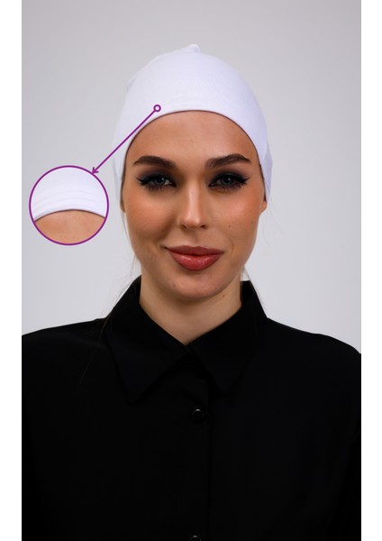 Kaymayan Beyaz Bone Silikonlu Kaymaz Dikişsiz Kadın Tesettür Bağlamalı