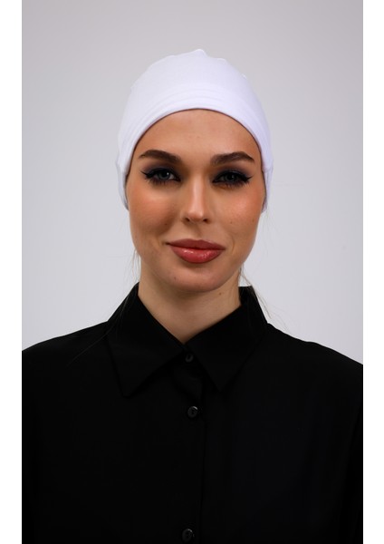 Kaymayan Beyaz Bone Silikonlu Kaymaz Dikişsiz Kadın Tesettür Bağlamalı