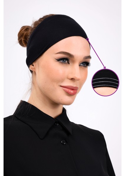 Kaymaz Bandana Siyah Kaymayan Silikonlu Geçme Tesettür Bone - Sportif Saç Bandı
