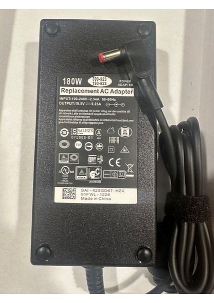 19.5 Volt 9.23 Amper 5.5 mm 1.7 mm Acer Uyumlu Notebook Adaptör 180 Watt Acer Uyumlu Adaptör