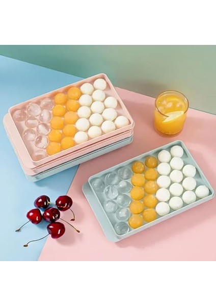 33 Hazne Mavi ve Pembe Renklerde Premium Plastik Buz Kalıbı Yeniden Kullanılabilir Küresel Buz Tray Kokteyller ve Soğuk Içecekler Için Ideal (Normal, Adet, 3)