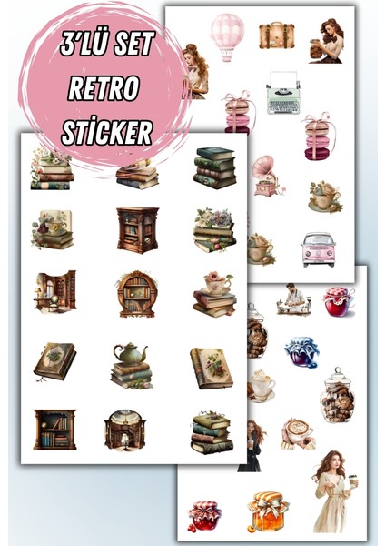 3 'lü Retro Sticker Set Planlayıcı Planner Ajanda Bullet Journal Için Uygun Set