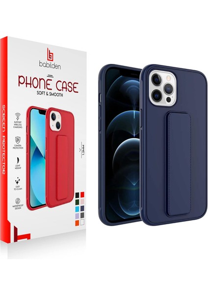 Apple iPhone Mıknatıslı Standlı Darbe Emici Ibola Apple iPhone 12 Pro Kılıf (Lacivert)