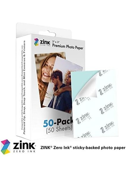 2"x3" Premium Fotoğraf Kağıdı (50 Paket) Polaroid Snap, Snap Touch, Zip ve Nane Kameraları ve Yazıcılarla Uyumlu