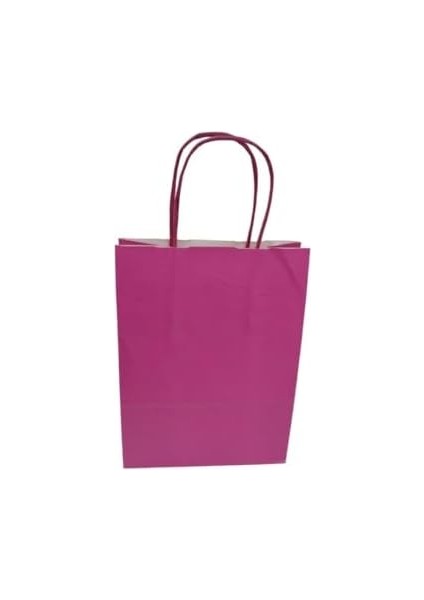 Saplı Kâğıt Torba Çanta Kraft Torba Kağıt Çanta Pembe 18X8X24 cm (25 Adet)