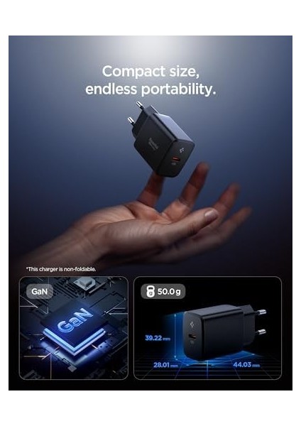 20W Usb-C Mini Hızlı Şarj Aleti/şarj Isısını Düşürür Gan Destekli Akım Korumalı Güç Adaptörü iPhone & Android & iPad Type-C EE201 Black - ACH09217