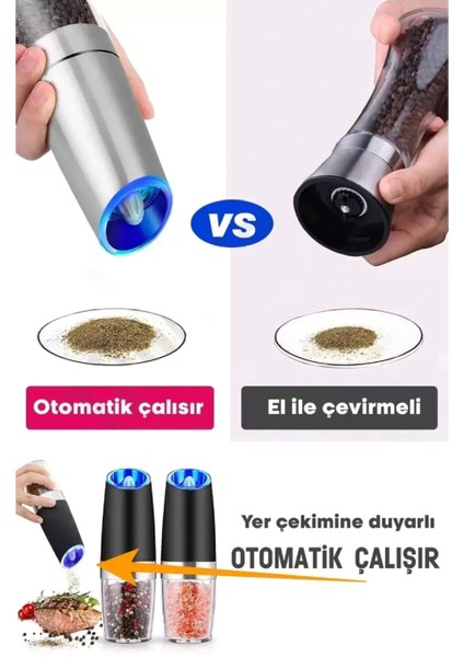 Gravity Otomatik Karabiber Tuz Değirmeni Seramik Bıçaklı Baharat Öğütücü LED Işıklı 5 Kademeli fırsatları
