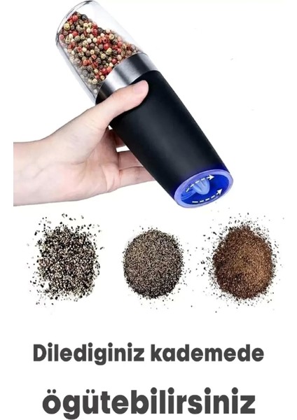 Gravity Otomatik Karabiber Tuz Değirmeni Seramik Bıçaklı Baharat Öğütücü LED Işıklı 5 Kademeli indirimleri