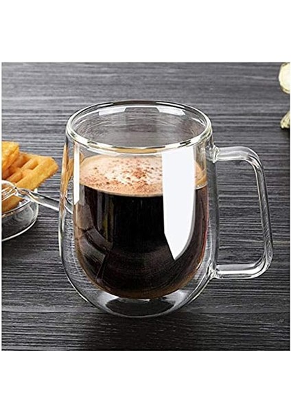 Çift Cidarlı Latte Macchiato Bardak Seti, 2 Adet Çift Duvarlı Kulplu Kahve Bardağı, 250 ml Kahve Fincanı, Cam, Cappuccino, Latte, Çay, Dondurma, Bira Için