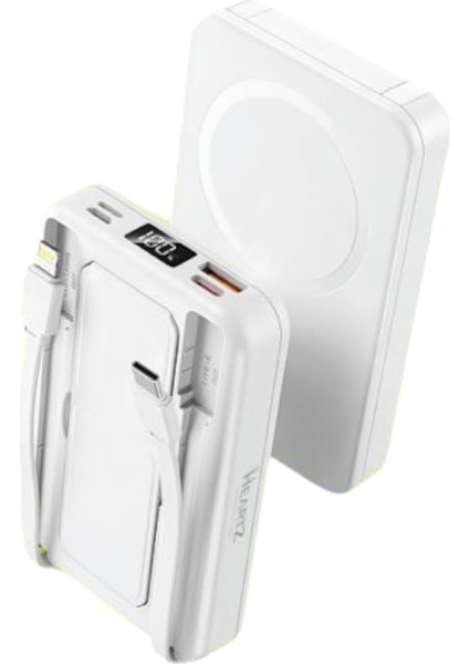 H25 10000 Mh Pd 20W ve USB 22.5W Magnetic Magsafe ile Uyumlu Fast Hızlı Şarj Dahili Type C ve Lightning Kablolu Dünya Standartlarına Uygun Polymer Batarya Birebir Amper LCD Göstergeli Powerbank