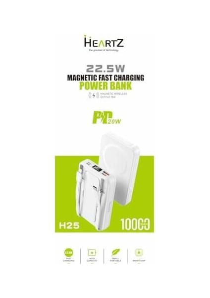 H25 10000 Mh Pd 20W ve USB 22.5W Magnetic Magsafe ile Uyumlu Fast Hızlı Şarj Dahili Type C ve Lightning Kablolu Dünya Standartlarına Uygun Polymer Batarya Birebir Amper LCD Göstergeli Powerbank
