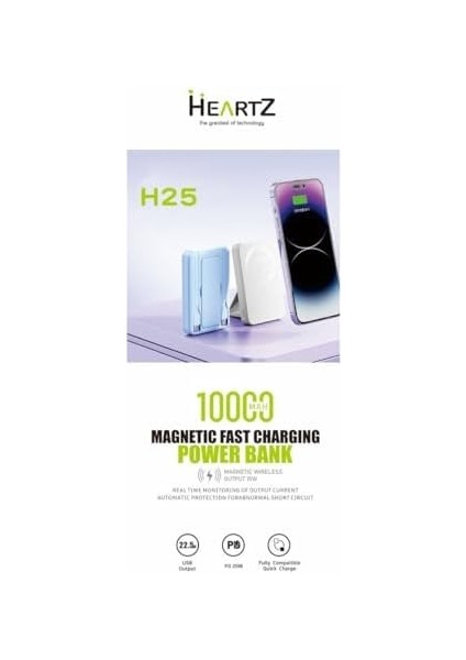 H25 10000 Mh Pd 20W ve USB 22.5W Magnetic Magsafe ile Uyumlu Fast Hızlı Şarj Dahili Type C ve Lightning Kablolu Dünya Standartlarına Uygun Polymer Batarya Birebir Amper LCD Göstergeli Powerbank