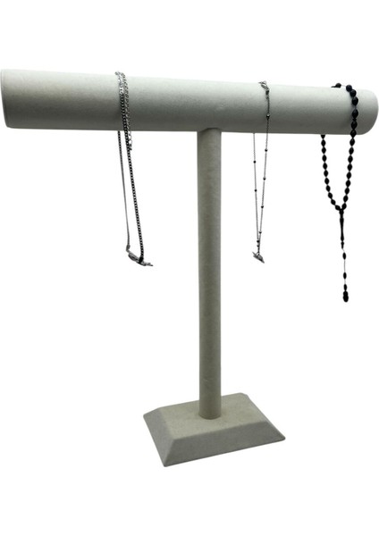 Yerli Üretim Süet Kaplama Krem Renk 42/40 cm Uzun Kolye - Tesbih Sergileme Standi