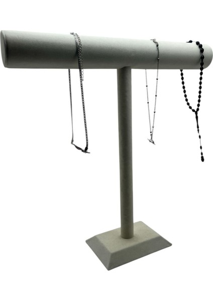 Yerli Üretim Süet Kaplama Krem Renk 42/40 cm Uzun Kolye - Tesbih Sergileme Standi modelleri