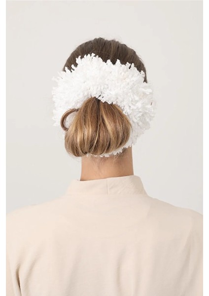 Beyaz Arap Saçı Topuz Tokası Ipli Dolgun Lastikli Tesettür Kadın Toka