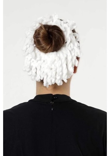 Beyaz Kadife Topuz Tokası Dolgun Lastikli Tesettür Kadın Toka