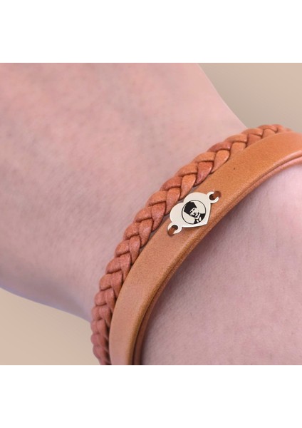 14 Ayar Altın Plakalı Kadınlara Özel Özgün Derili Kalp Motifli Sembol Bilekliği-401sembol-Kahverengi fiyatları