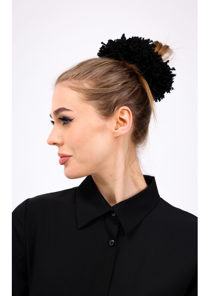 Siyah Arap Saçı Model Topuz Tokası Pamuk Ipli Dolgun Lastikli Tesettür Kadın Toka fiyatları